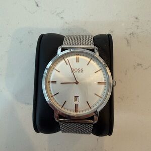Boss Silver Dial Watch with Rose Gold Accents